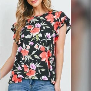 Painterly Floral Cap Sleeve Top